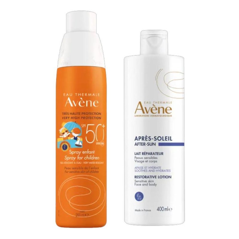 Avene Eau thermale solare spray bambino spf50+ 200 ml + ristrutturante doposole 50 ml Avene Eau thermale solare spray bambino spf50+ 200 ml + ristrutturante doposole 50 ml