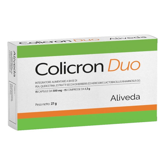 Colicron Duo Integratore 15 Capsule + 15 Compresse per Benessere Intestinale e Riduzione del Gonfiore Addominale Colicron Duo Integratore 15 Capsule + 15 Compresse per Benessere Intestinale e Riduzione del Gonfiore Addominale