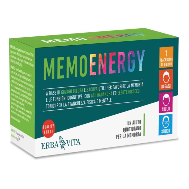 Erba Vita Memo Energy Integratore per la Memoria 10 Flaconcini