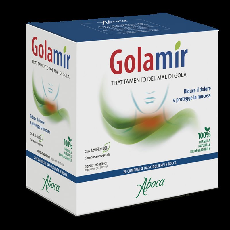 Aboca Golamir 2Act Dispositivo Medico Mal di Gola e Cavo Orale Vie Respiratorie 20 Compresse Orosolubili Aboca Golamir 2Act Dispositivo Medico Mal di Gola e Cavo Orale Vie Respiratorie 20 Compresse Orosolubili
