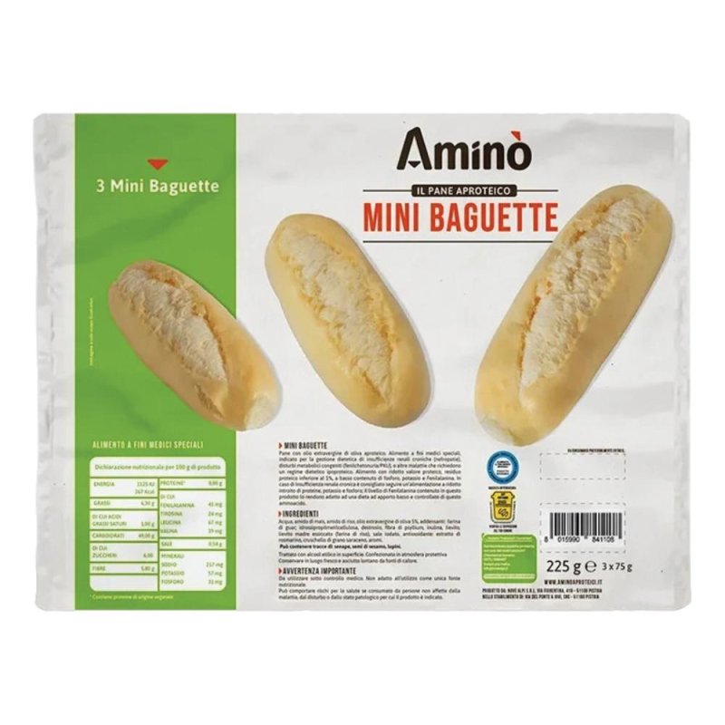 Amino Mini Baguette pane aproteico 3 mini baguette 225 grammi