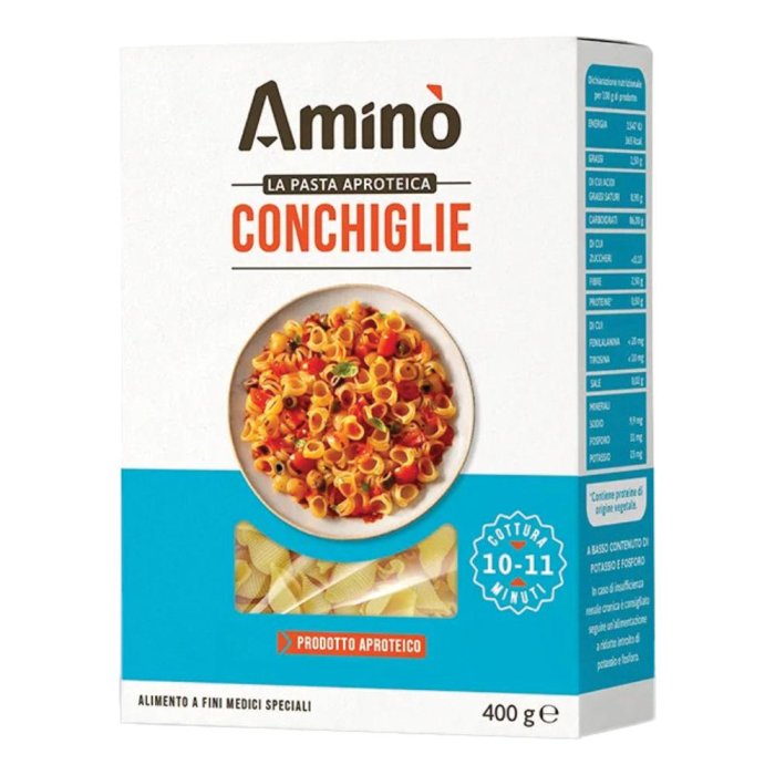 Amino conchiglie aproteiche - pasta aproteica formato conchiglie per diete ipoproteiche Amino conchiglie aproteiche - pasta aproteica formato conchiglie per diete ipoproteiche