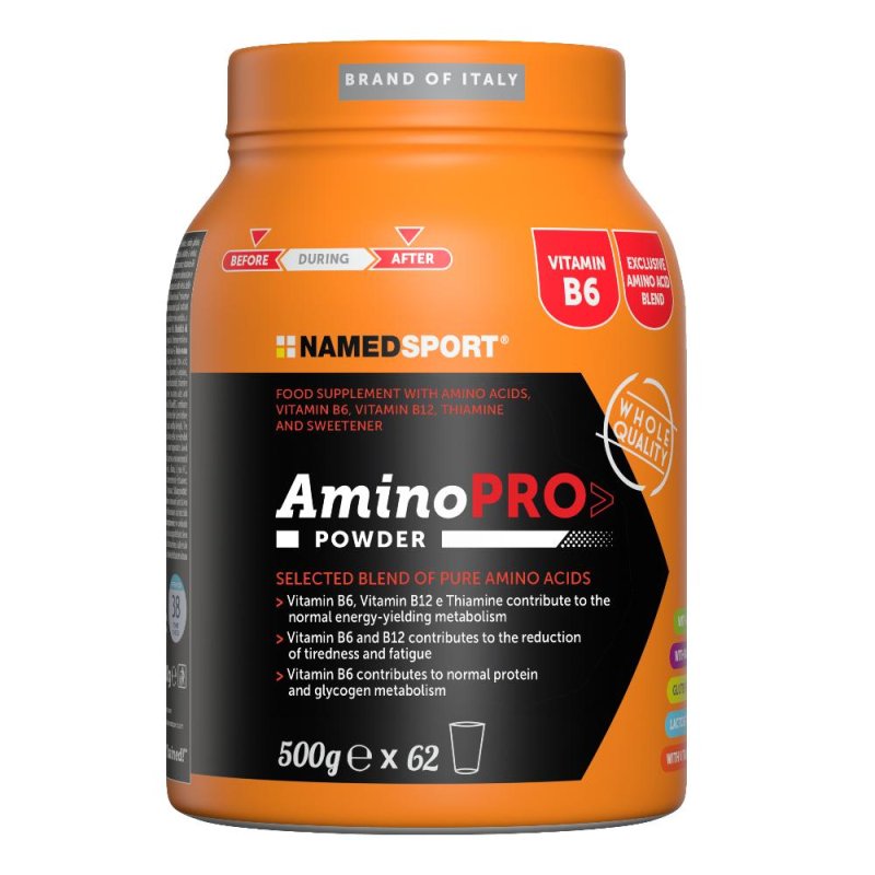 Named Sport AminoPRO Powder Integratore di Aminoacidi Essenziali EAA con BCAA e Vitamine B – Energia e Recupero Muscolare 500 g