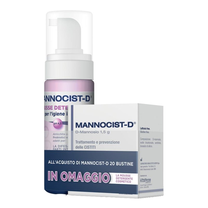 Mannocist-D Integratore Cistite 20 Bustine + Mousse Detergente 150ml Mannocist-D Integratore Cistite 20 Bustine + Mousse Detergente 150ml
