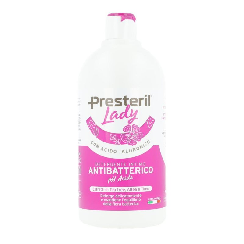 Presteril Lady detergente intimo antibatterico 500 ml con tea tree, altea e timo bio Presteril Lady detergente intimo antibatterico 500 ml con tea tree, altea e timo bio