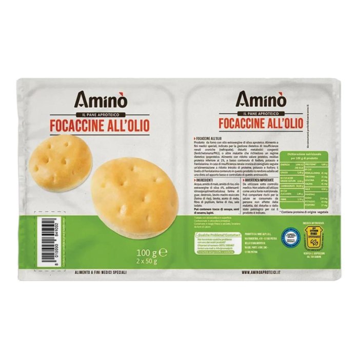 Amino focaccine aproteiche olio extra vergine d'oliva 100 grammi Amino focaccine aproteiche olio extra vergine d'oliva 100 grammi