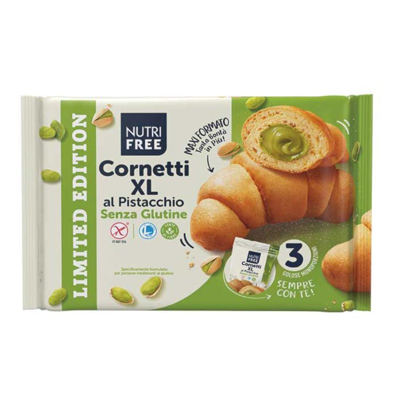Nutrifree Cornetti XL pistacchio 240 g - cornetti farciti al pistacchio senza glutine Nutrifree Cornetti XL pistacchio 240 g - cornetti farciti al pistacchio senza glutine