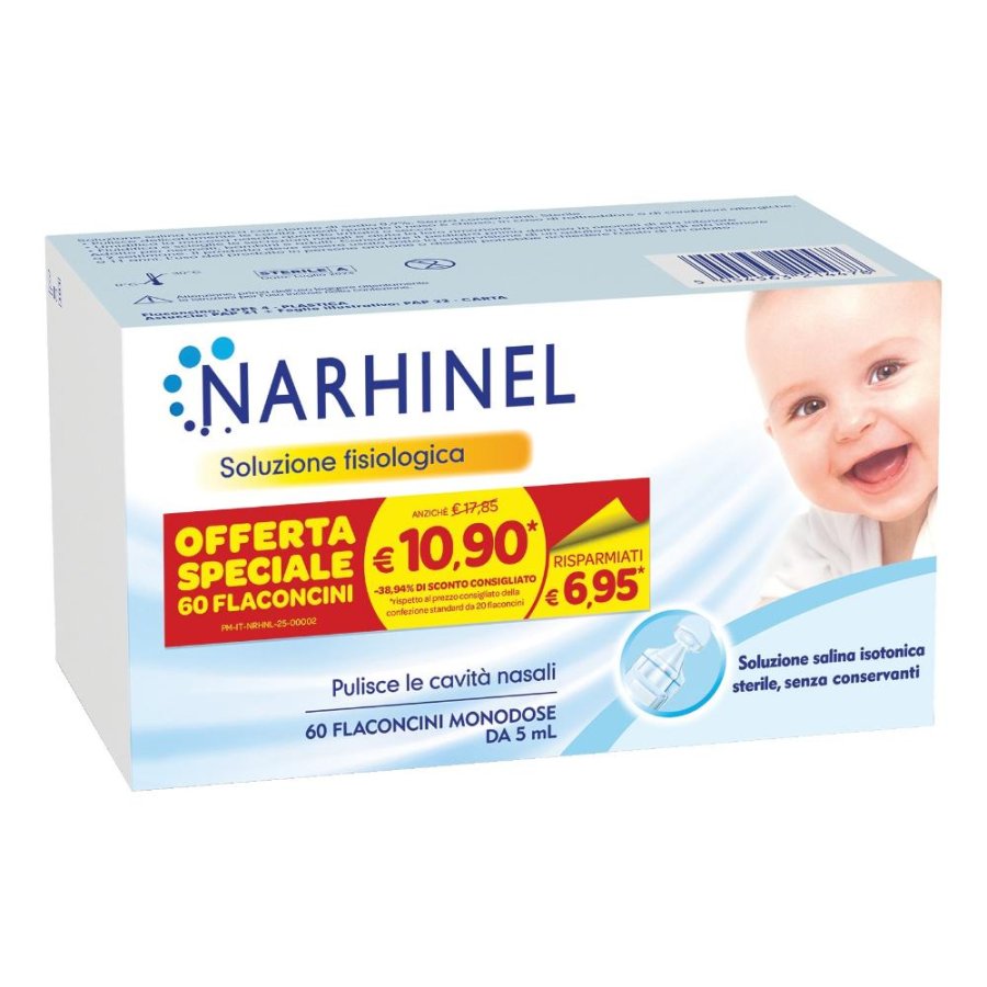 Narhinel Soluzione Fisiologica per Aspiratore Nasale 60 Flaconcini da 5ml Narhinel Soluzione Fisiologica per Aspiratore Nasale 60 Flaconcini da 5ml