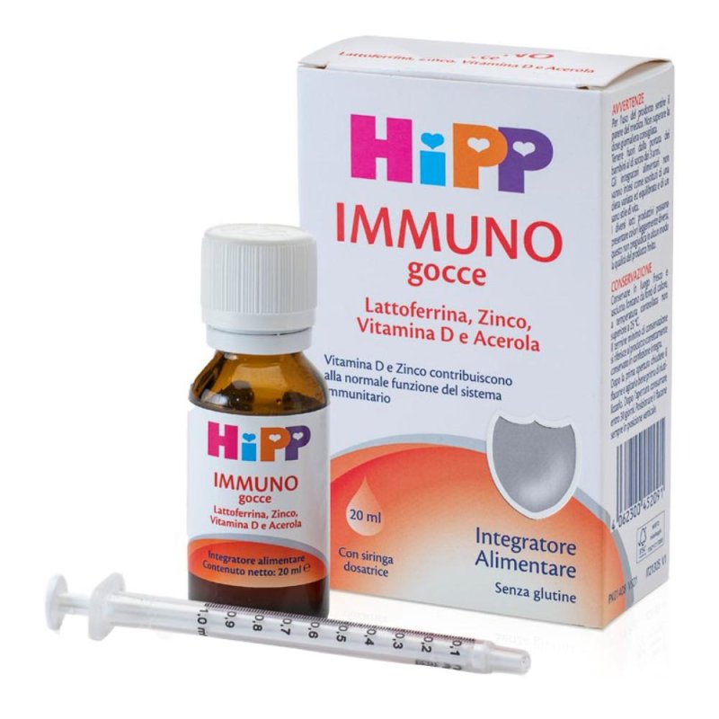 HiPP Immuno Gocce 20 ml con lattoferrina, zinco, vitamina D e acerola per il sistema immunitario HiPP Immuno Gocce 20 ml con lattoferrina, zinco, vitamina D e acerola per il sistema immunitario