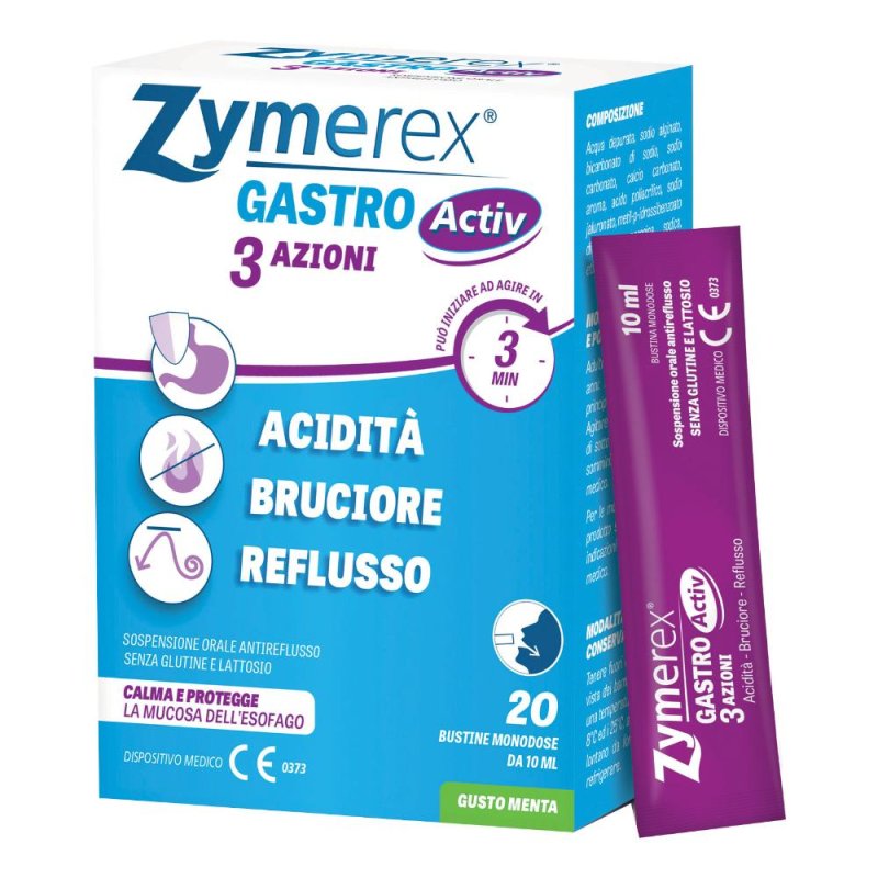 Zymerex Gastro Activ 20 Bustine Integratore per Digestione Difficile, Acidit&agrave; e Bruciore di Stomaco