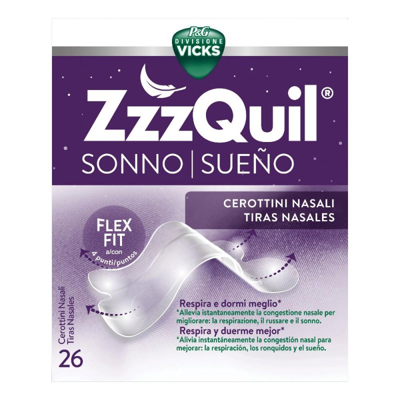 ZzzQuil Nasal Strips Cerotti Nasali Decongestionanti Confezione 26 Pezzi