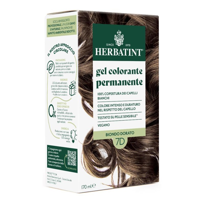 Herbatint Tinta per Capelli Gel Colorante 7D Biondo Dorato &ndash; Colorazione Permanente Naturale Senza Ammoniaca