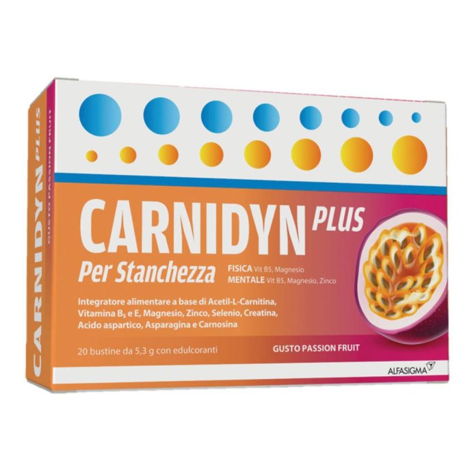 Carnidyn Plus Integratore per Stanchezza Fisica e Mentale Gusto Passion Fruit, 20 Bustine Carnidyn Plus Integratore per Stanchezza Fisica e Mentale Gusto Passion Fruit, 20 Bustine