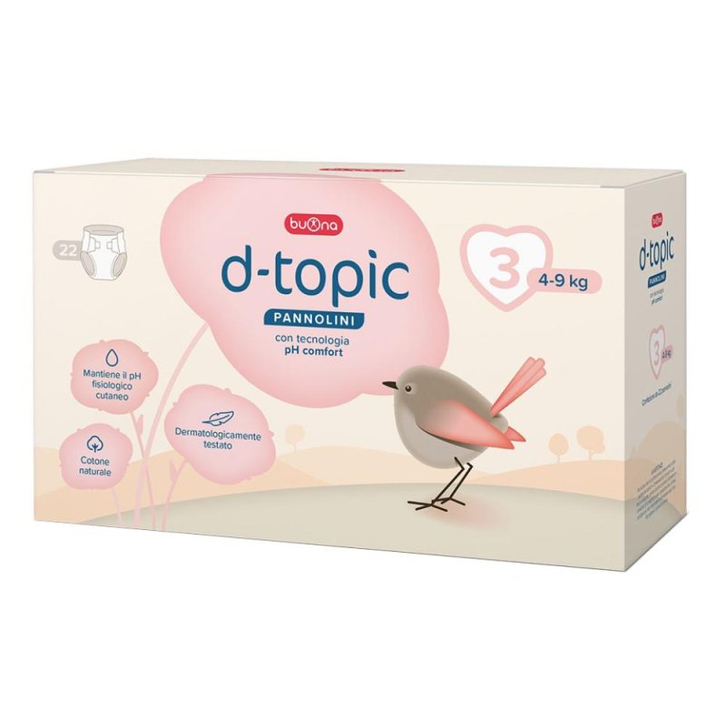 DTOPIC Pannolini Taglia 3 per Bambini 4-9 kg, Confezione da 22 Pezzi, Consegna Rapida e Ritiro Drive