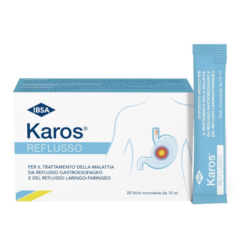 Karos Reflusso - Dispositivo Medico per il Trattamento del Reflusso Gastroesofageo e Laringo-Faringeo 20 Stick Karos Reflusso - Dispositivo Medico per il Trattamento del Reflusso Gastroesofageo e Laringo-Faringeo 20 Stick
