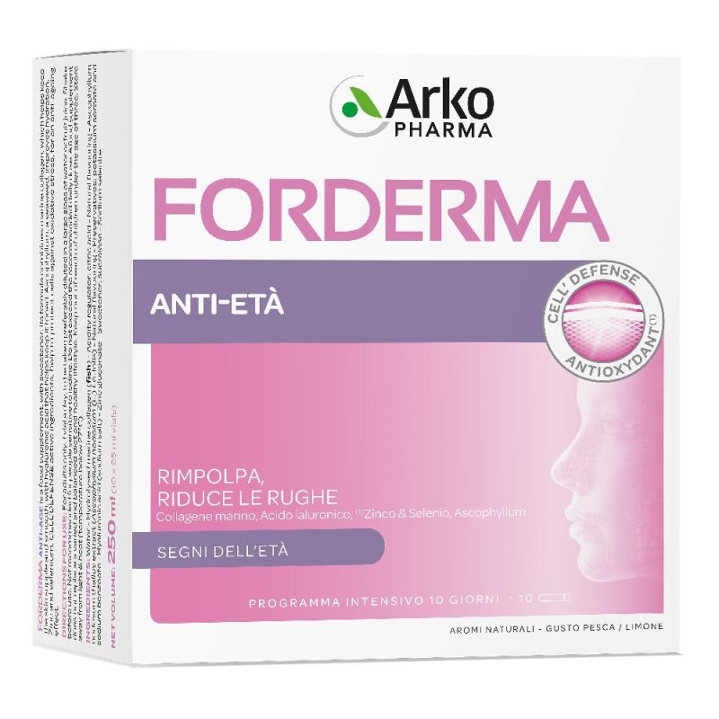 Arkopharma Forderma Anti-Et&agrave; Integratore di Collagene Benessere Pelle 10 Flaconcini