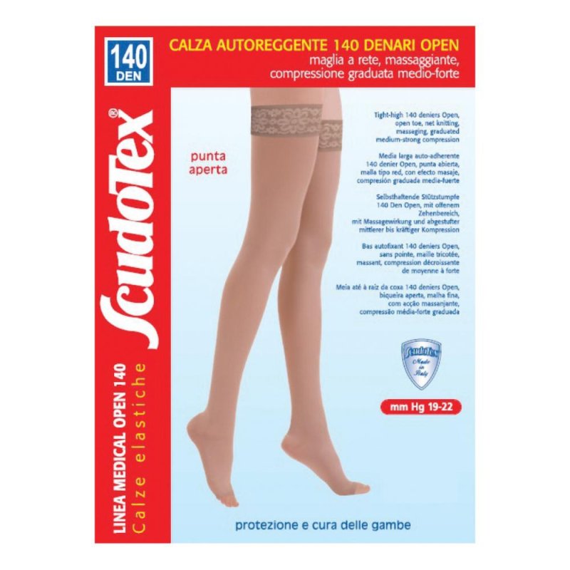 Scudotex Calze Autoreggenti 140 Denari a Compressione Graduata con Bordo in Pizzo, Misura 6 Colore Naturale