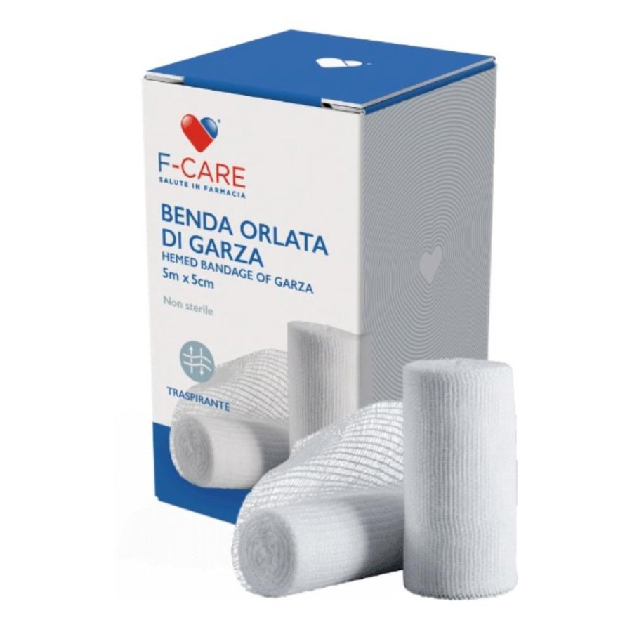 Benda F Care Orlata 5x500 cm - benda orlata elastica per fasciature e medicazioni Benda F Care Orlata 5x500 cm - benda orlata elastica per fasciature e medicazioni