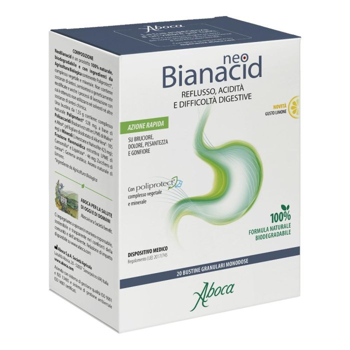 Aboca Neobianacid Gusto Limone Dispositivo Medico Acidit&agrave; Reflusso Difficolt&agrave; di Digestione Apparato Gastrointestinale 20 Bustine