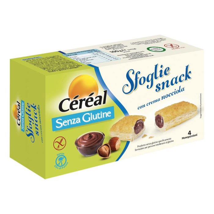 C&eacute;r&eacute;al sfoglie senza glutine snack con crema alla nocciola &ndash; confezione da 4 monoporzioni