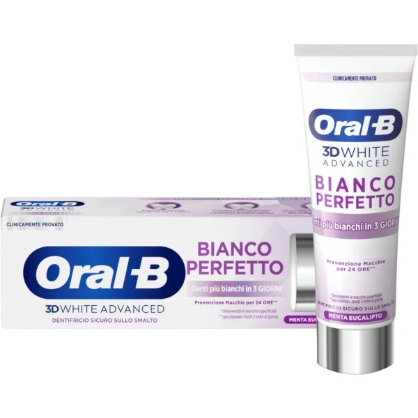 Oral-B 3d white advanced bianco perfetto dentifricio sbiancante prevenzione macchie 24 ore 75ml