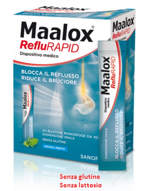Maalox RefluRAPID Senza Glutine Senza Lattosio 20 Bustine Monodose Da 10ml