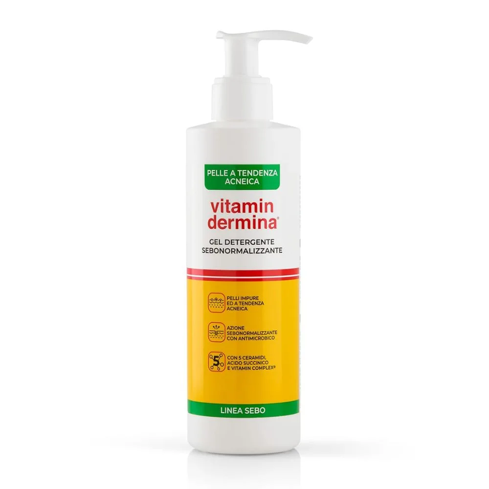 Vitamindermina Sebo - Gel Detergente Sebonormalizzante per Pelle a Tendenza Acneica, 240ml
