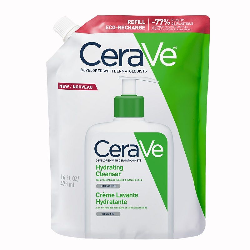 CeraVe Detergente Idratante Viso Pelle da Normale a Secca con acido ialuronico e ceramidi ricarica ecologica 473ml