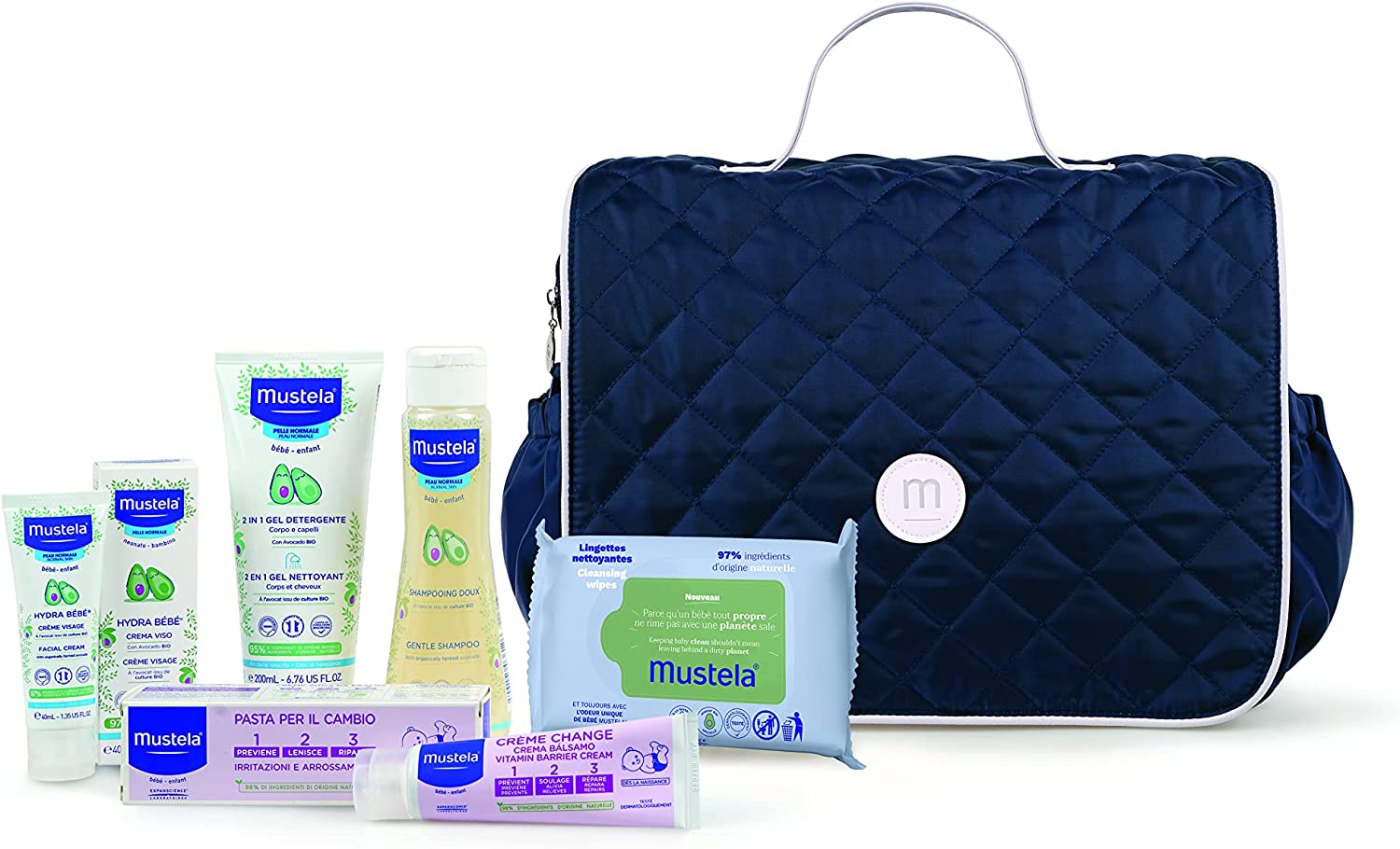 Mustela Borsa Zaino Fasciatoio Detergente Shampoo Crema Viso Pasta Cambio 25 Salviette