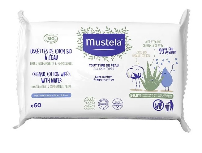 Mustela Salviette All'Acqua In Cotone Bio 60 Pezzi