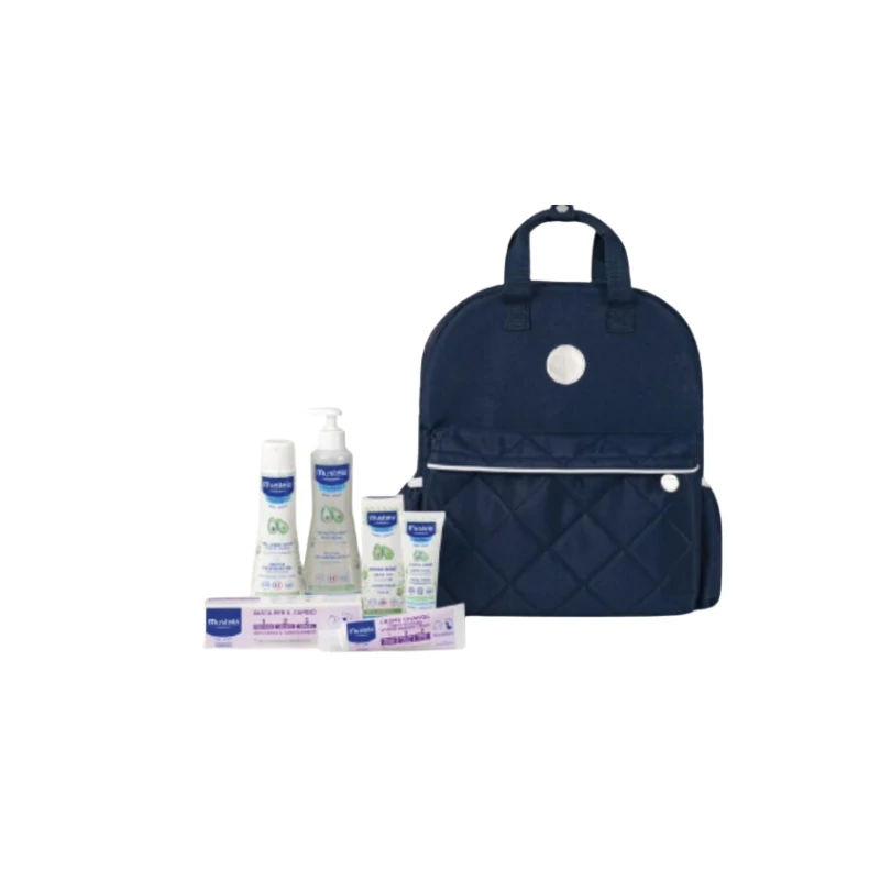 Mustela Zaino Borsa 2024 1 Mustela Detergente Delicato 200 Ml + 1 Pasta Cambio 50 Ml + 1 Fluido S/R 300 Ml + 1 Hydra Bebe' Crema Viso 40 Ml