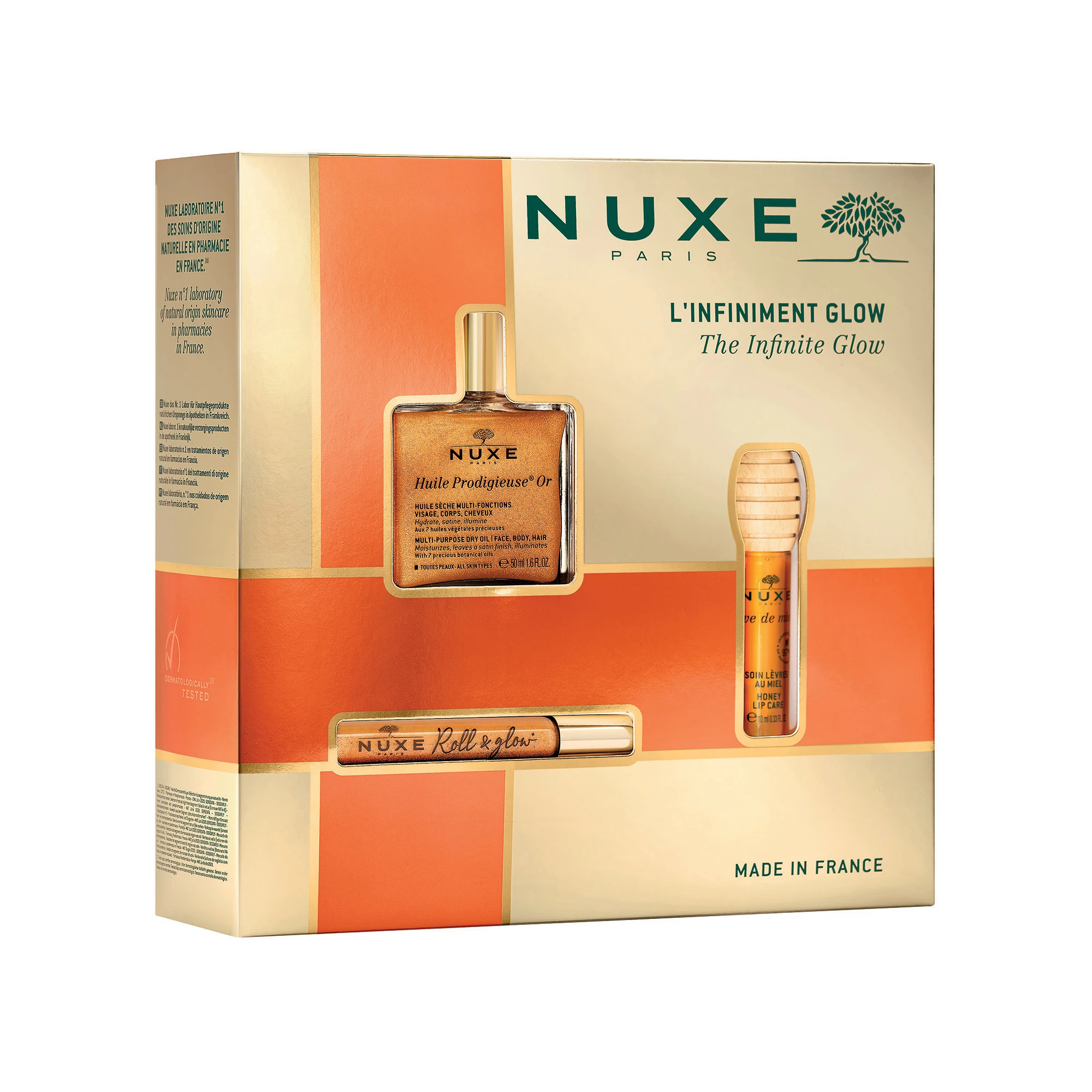 Nuxe Cofanetto Huile Prodigieuse Or Glow Olio 50ml + Roll-On Illuminante 8ml + Gloss 10ml