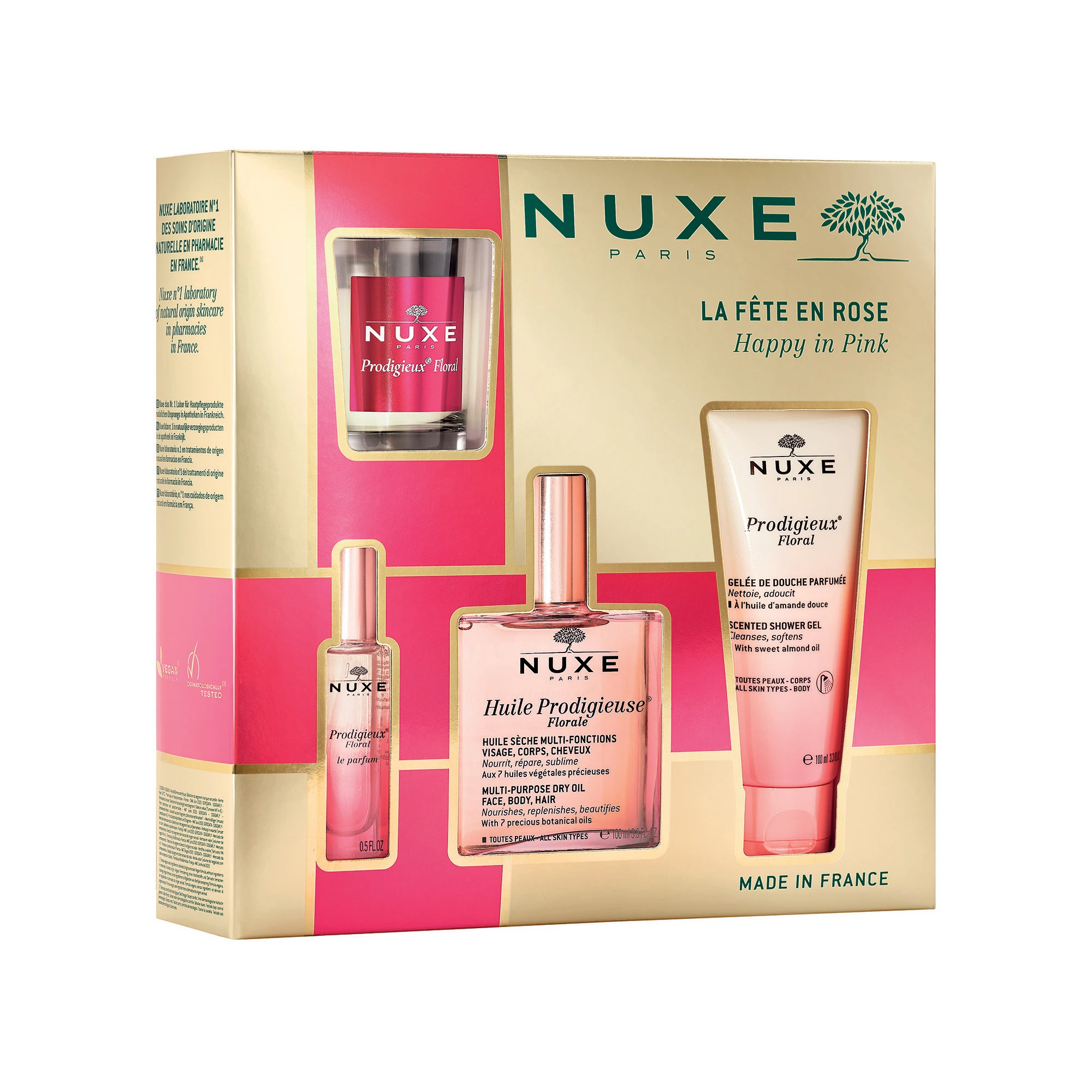 Nuxe Cofanetto Huile Prodigieuse Florale Olio 10ml + Profumo 15ml + Gel Doccia 100ml + Candela