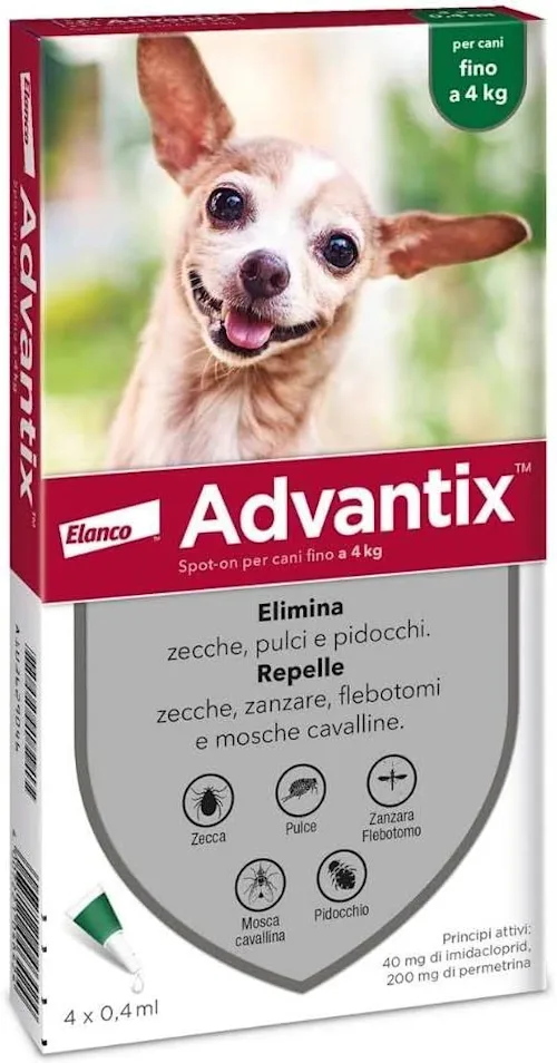 Advantix Spot On Cani Fino 4Kg - 6 Pipette 0,4ml Soluzione