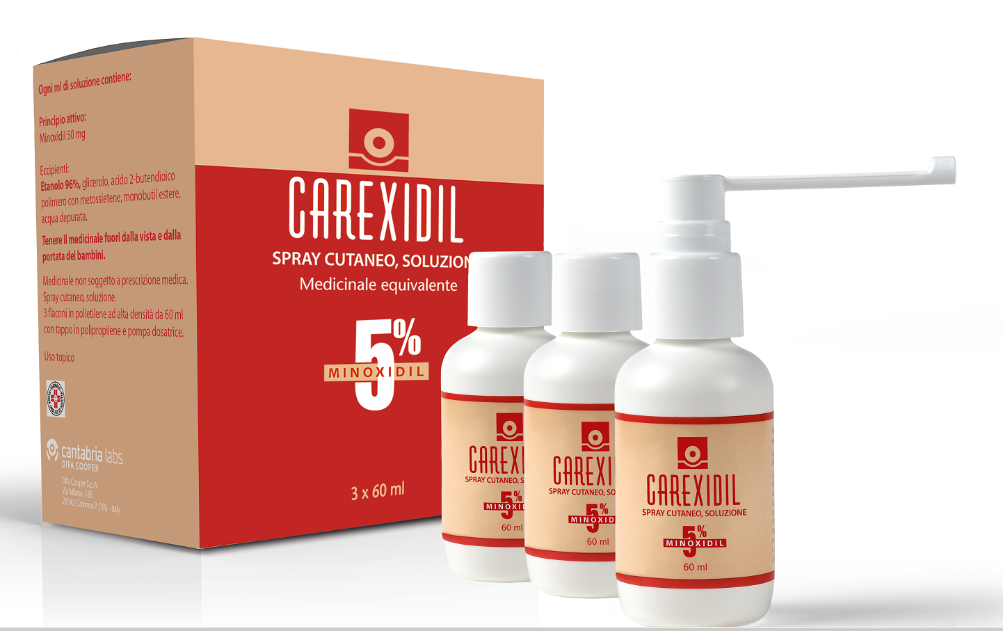 Carexidil 3 Flaconi Spray Soluz Cutanea 5% Minoxidil 60 ml