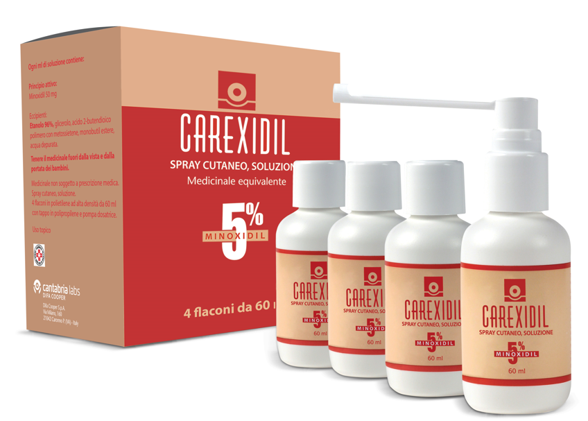 Carexidil 5% spray cutaneo, soluzione minoxidil medicinale equivalente 4x60ml