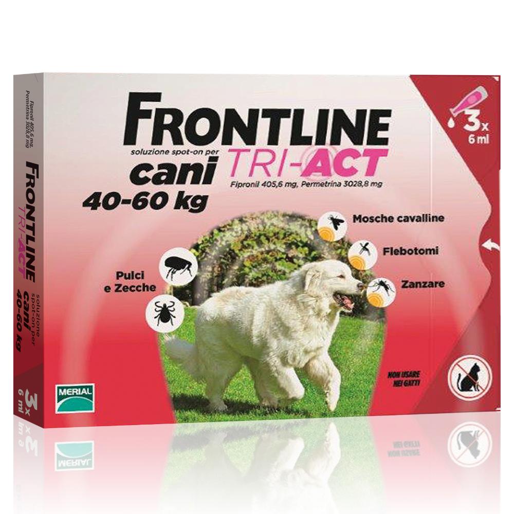 Frontline Combo Spot On Tri-Act 6 ml cane 40-60Kg 3 pipette antiparassitario efficace contro pulci, zecche e pidocchi