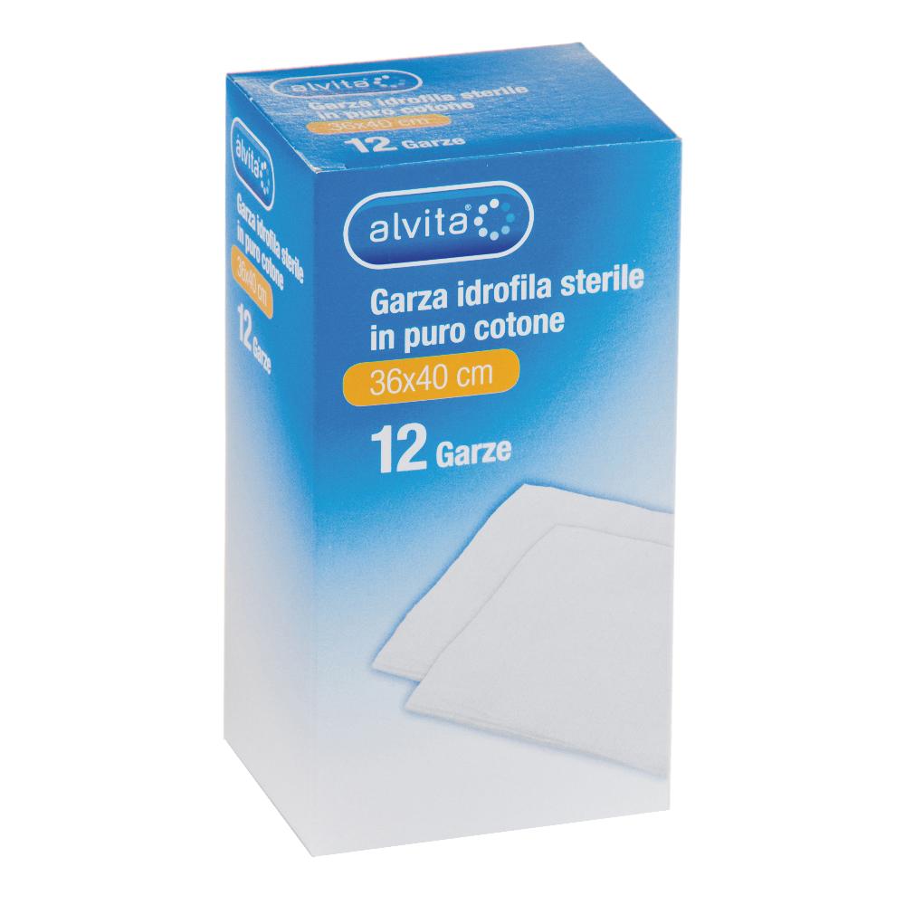 Alvita garza idofila sterile in puro cotone 36x40cm 12 pezzi