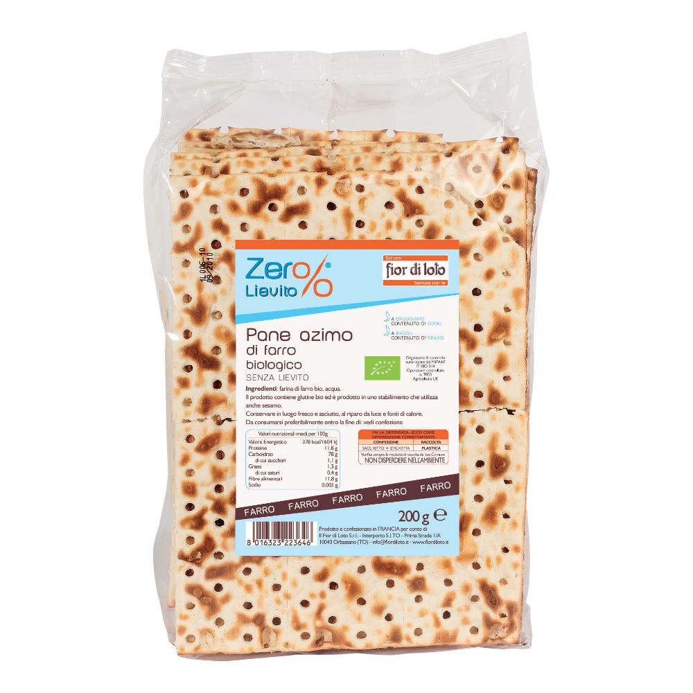 Zero% G Pane Azzimo Farro Bio 200 g - Pane senza Lievito e Senza Sale a Basso Contenuto di Grassi