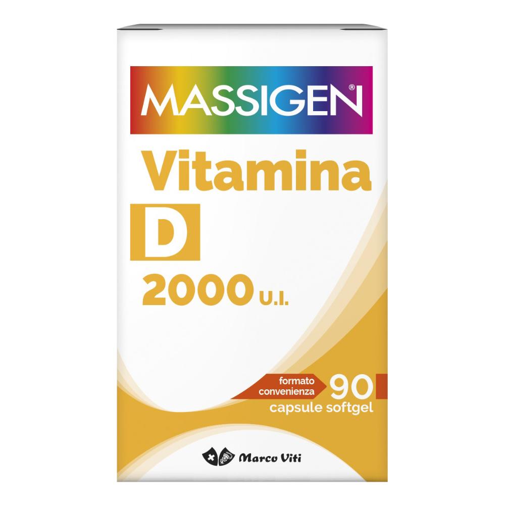 Massigen Vitamina D 2000 U.I. integratore per le ossa e il sistema immunitario 90 capsule softgel