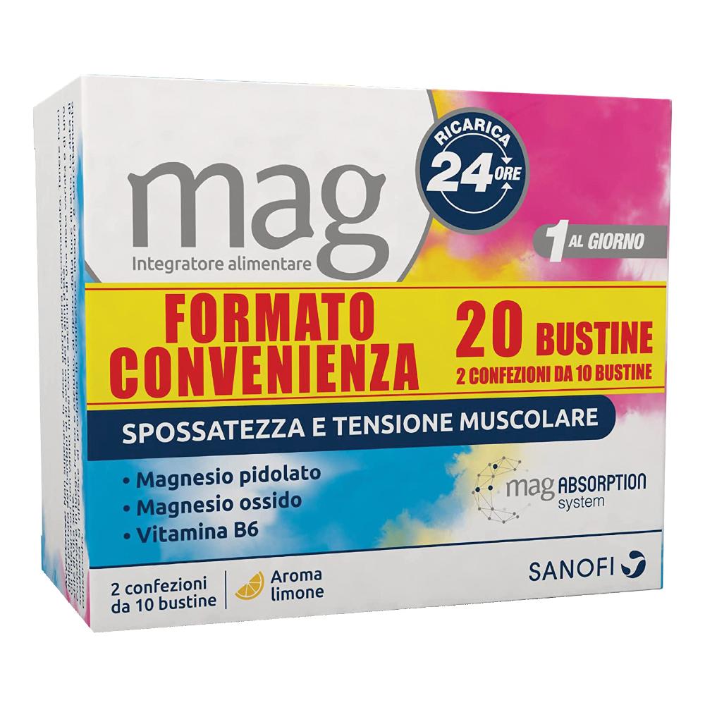Mag Ricarica Integratore Alimentare Magnesio Pidolato, Magnesio Ossido e Vitamina B6, Stanchezza Mentale e Fisica 24 bustine