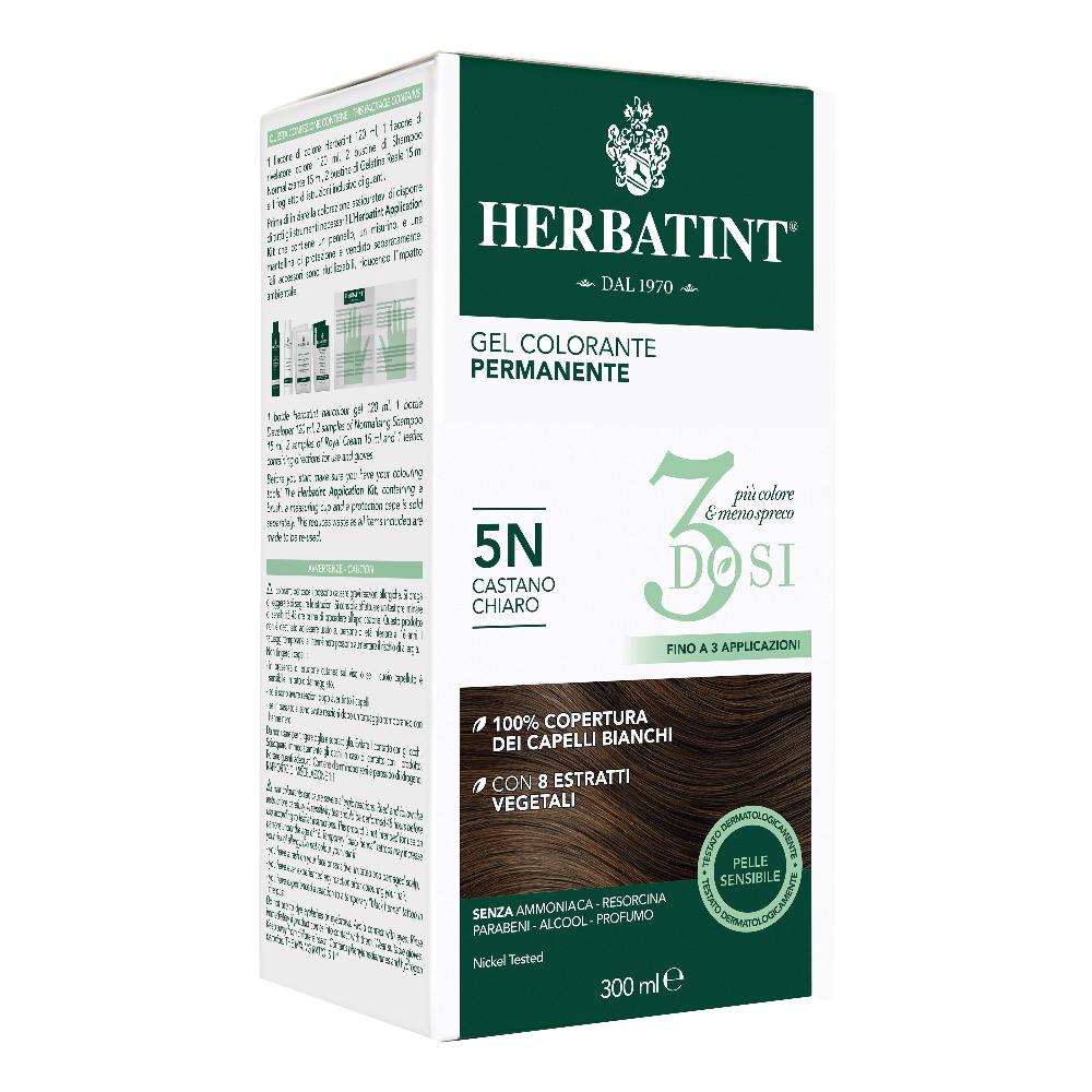 Herbatint Tinta Capelli Gel Permanente 5N Castano Chiaro 300ml 3 Dosi
