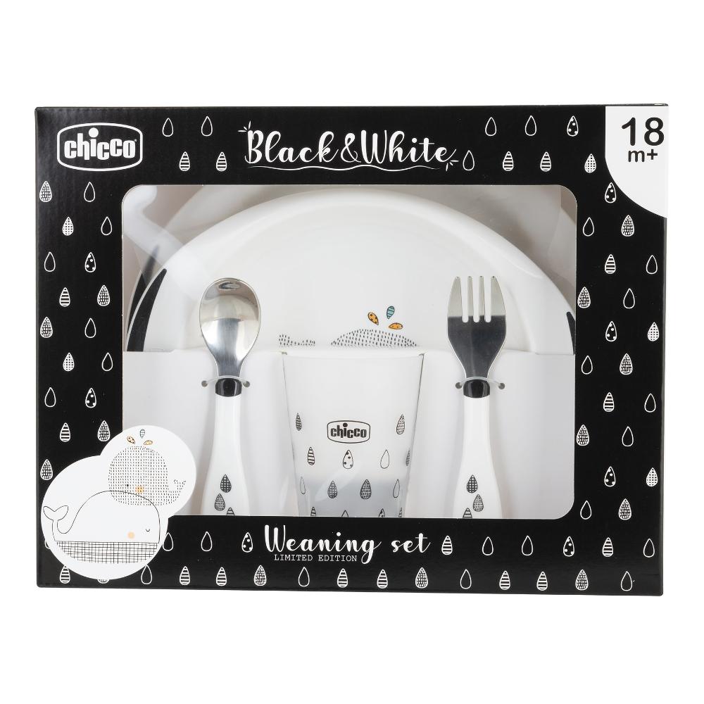 Chicco Artsana Set Pappa Black White Whales 18m+ Limited Edition