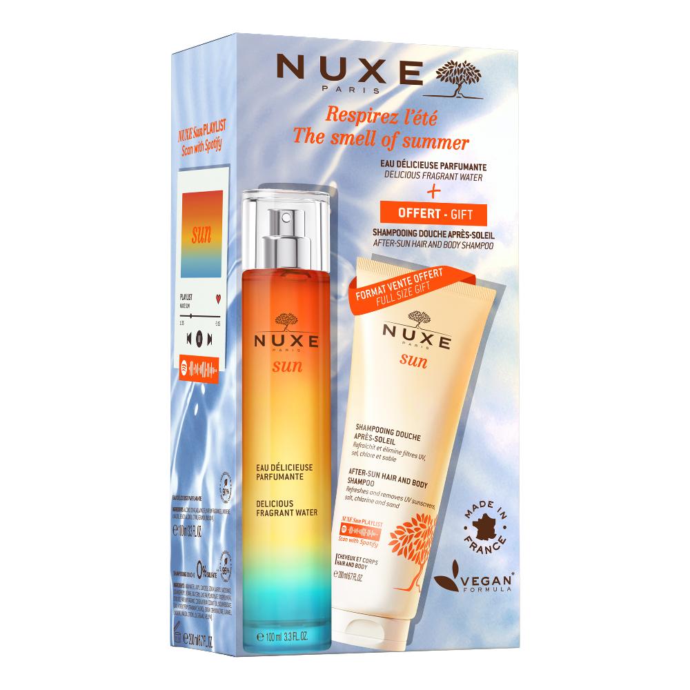 Nuxe sun acqua deliziosa profumata 100ml + shampoo doccia doposole 200ml