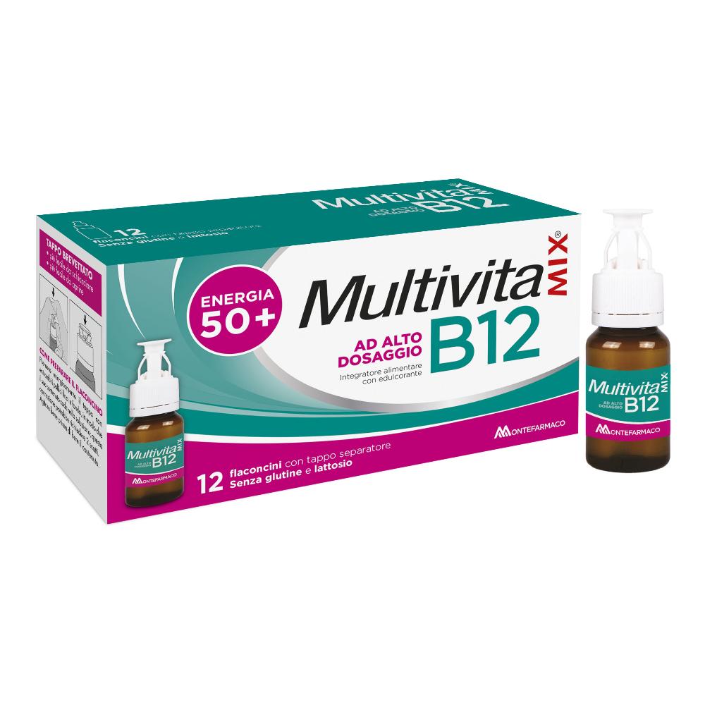 Montefarmaco Multivitamix - B12 Integratore Alimentare Energia 50+, 12 flaconcini